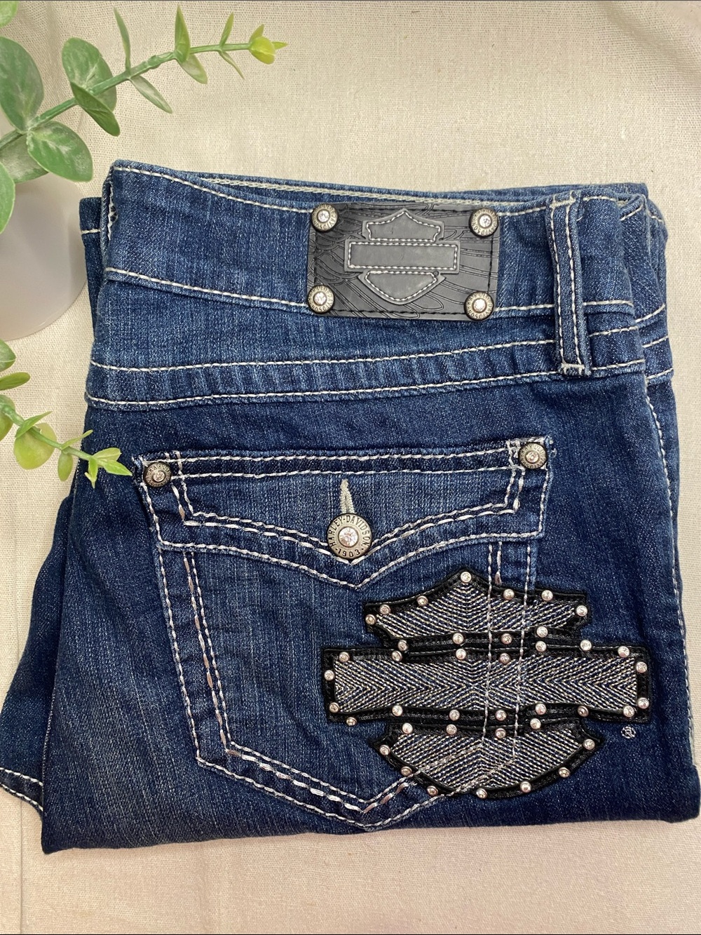 Harley Davidson Women’s Jeans, Dark Wash, Size 14, In Excellent Condition.